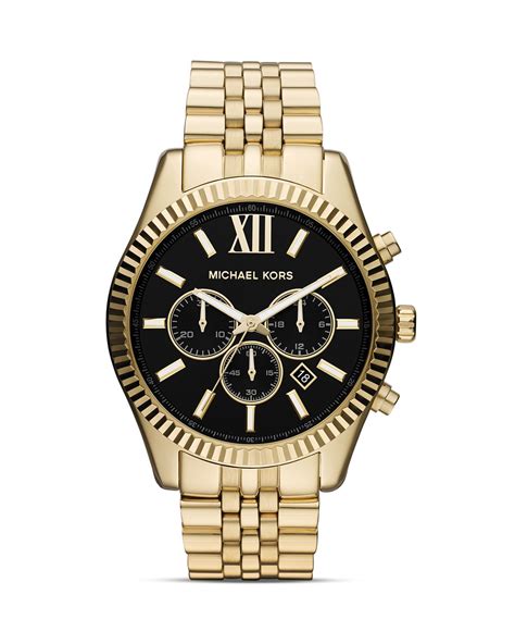 michael kors lexington chronograph gold-coloured|michael kors leather watch.